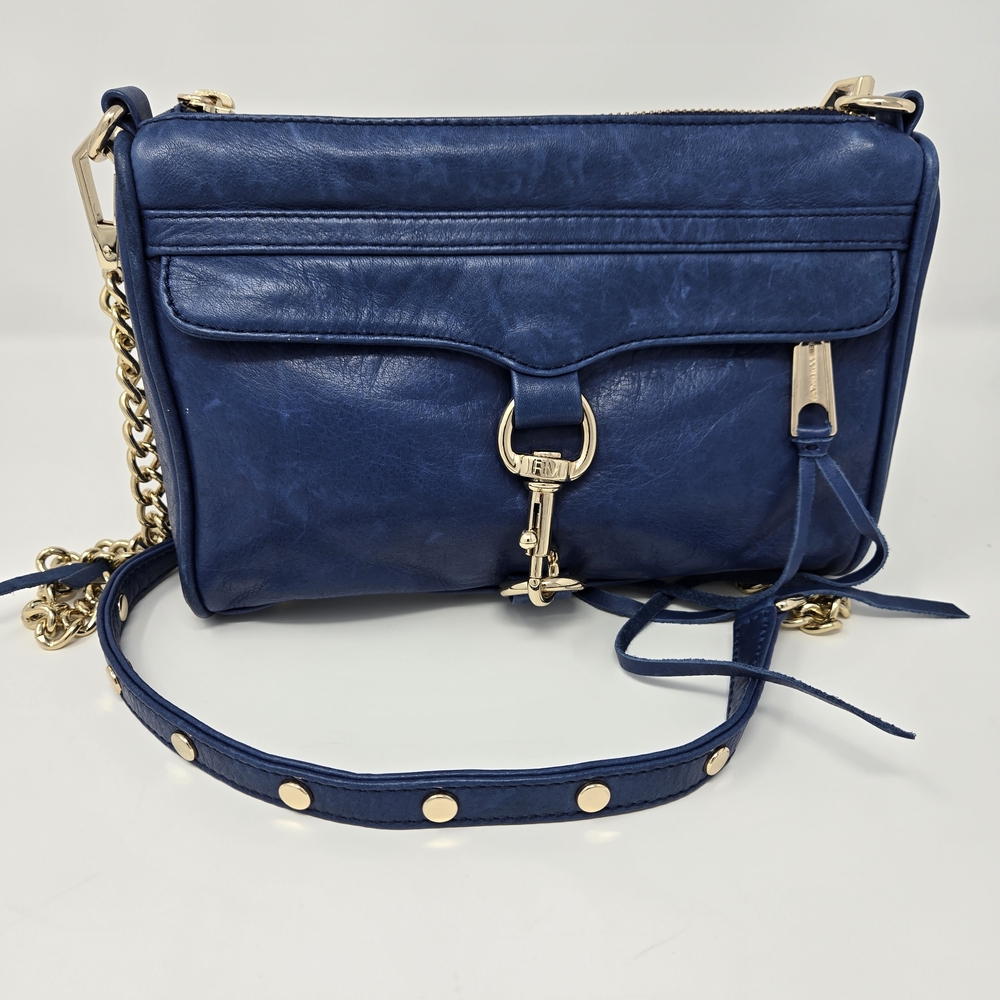 Rebecca Minkoff M.A.C. Mac Blue Leather Crossbody Bag Purse Chain Strap
